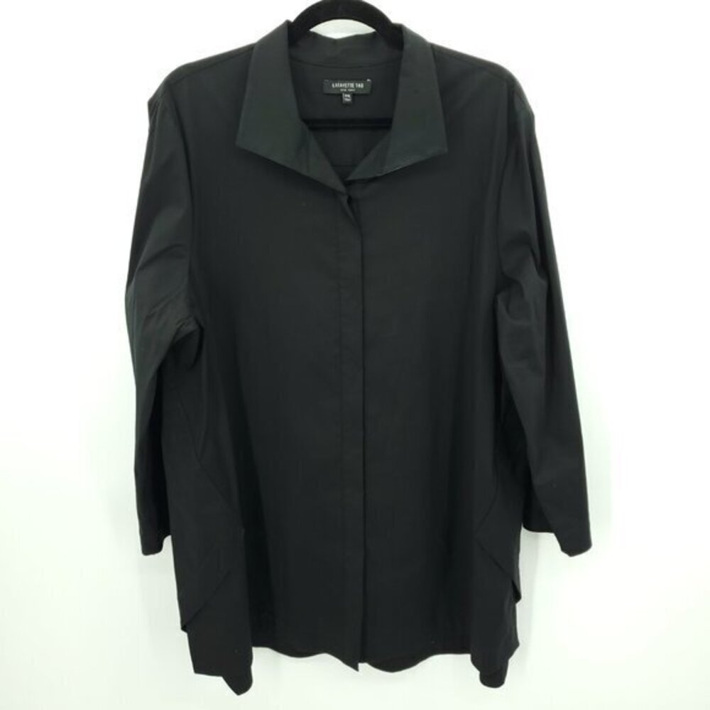 Lafayette 148 New York Plus Marla Cotton-Blend Covered Button Collared Top XXL - Picture 2 of 16